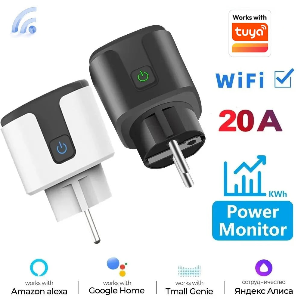 Smart Socket EU 16A/20A AC100-240V Wifi Smart Plug Power Outlet, Alexa Google Home Voice Control, For Tuya Smart Life APP