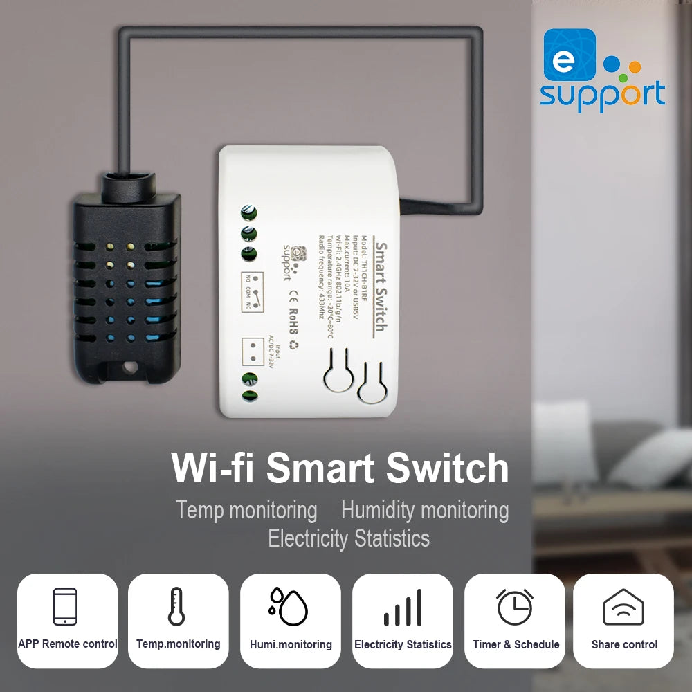 Smart Temperature Humidity Wifi Switch 10A 2000W Intelligent Monitoring Thermostat Compatible with Ewelink Alexa Google Home