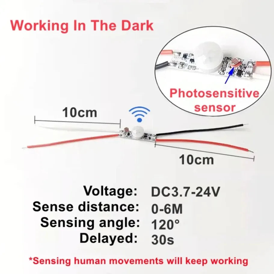 5V 12V 24V Light-operated Switch Movement Detector 6M PIR Motion Sensor Timer Switch Control Light Strip Desk Lamp Night Light