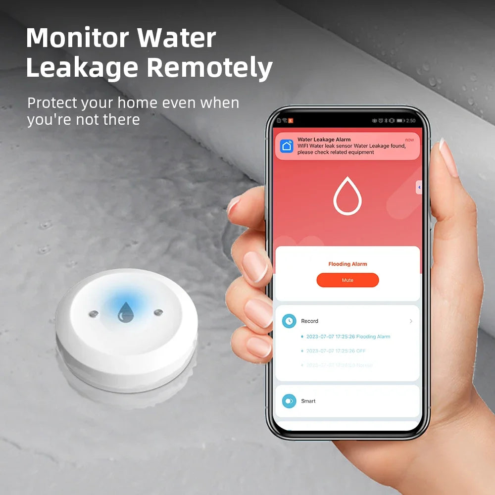 For Tuya Zigbee Water Leak Detector Smart Home Flood Sensor Real-Time Smart Life APP Alerts and Alarm History