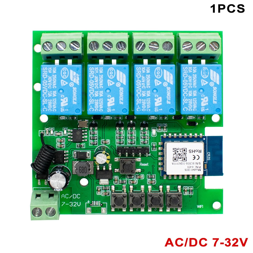 Tuya Relay 4CH Smart Home Switch Module 5V 12V 32V 220V RF 433 Radio Remote Control Work With Alexa Google Home