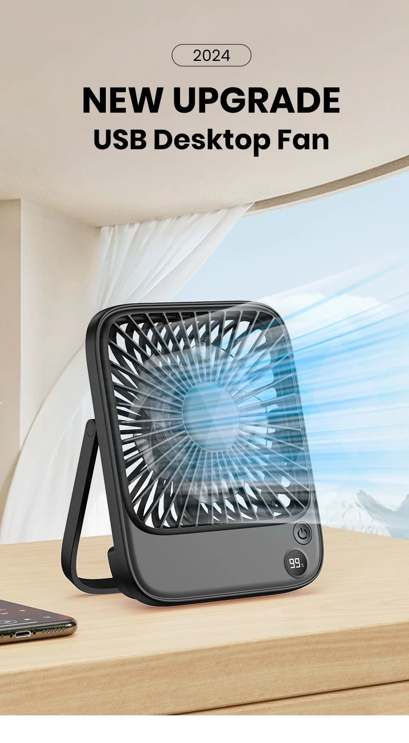 TOPK Rechargeable Portable Fan Electric Mini fan for Camping,4600mah Battery USB Desk Fan Small Silent Table Fans for Room Home