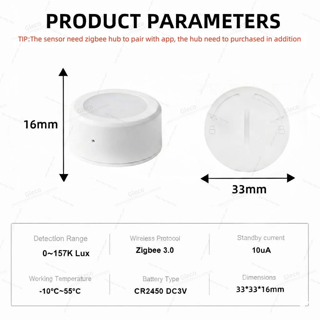 Tuya ZigBee Smart Light Brightness Sensor Luminance Illumination Detector Battery Powered For Smart Life Home Assistant Z2M Hub