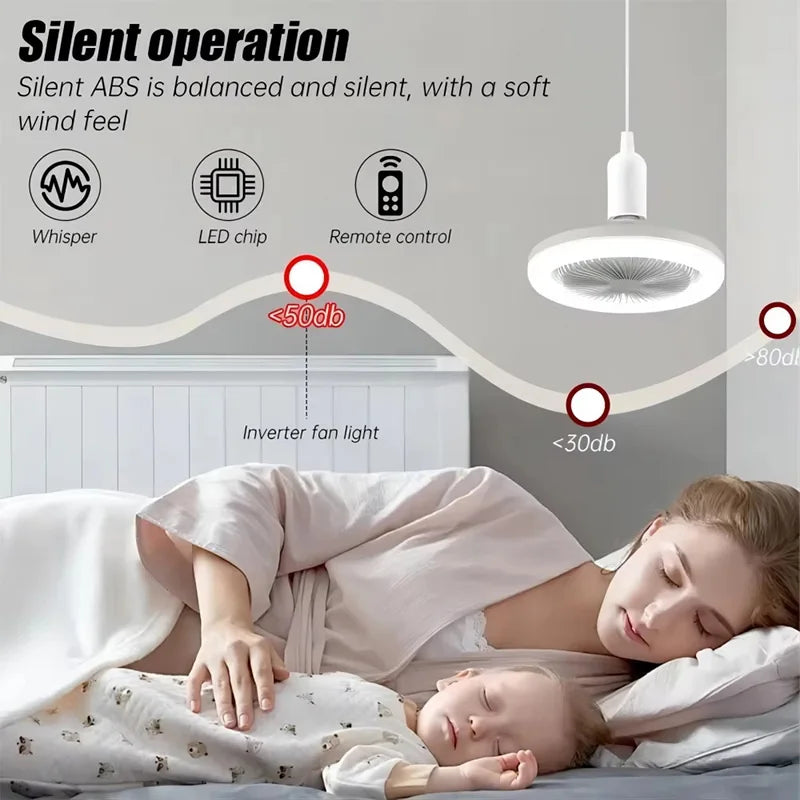 Energy-Saving Remote Control LED Ceiling Fan Lamp 85-265V for Living Room Bedroom Bottom Noise Mute E27 Base 2 In 1fans Light