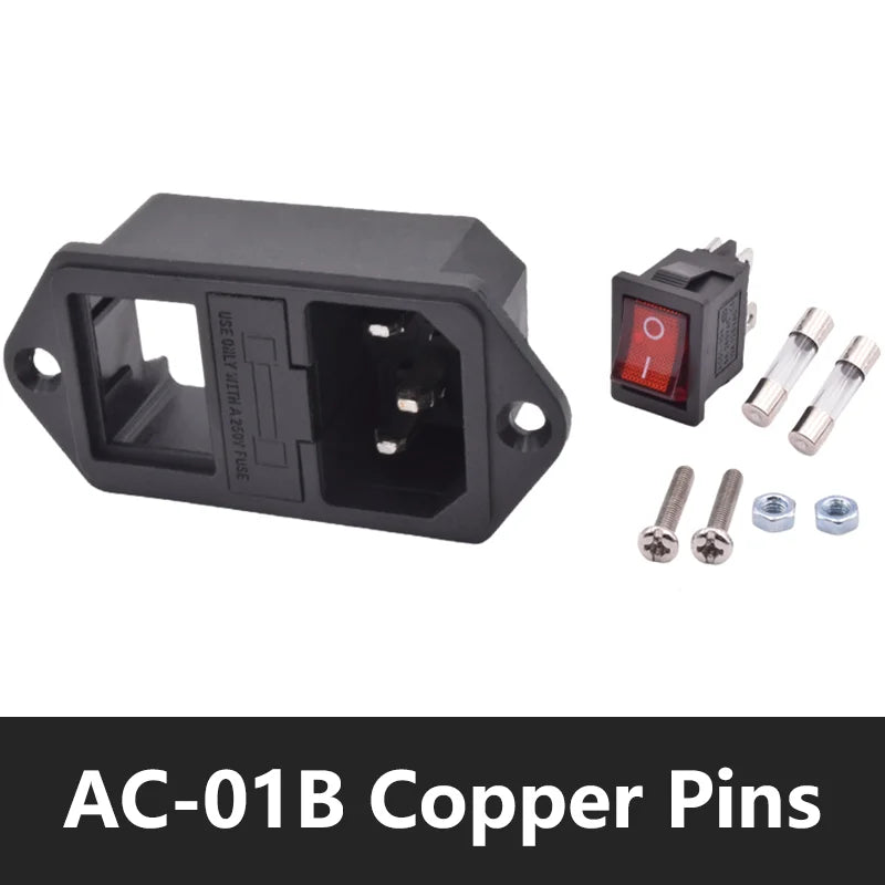 C13 C14 Electrical Power Socket Computer Mount Outlet 3 Pin IEC320 LED Rocker Switch Brass 10A Fuse Inlet Plug Connector 250v