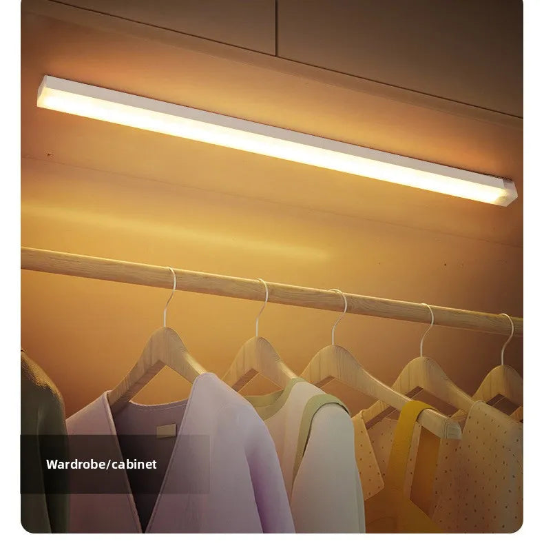 USB Rechargeable LED Motion Sensor Light Strip Magnetic No Drill Installation Under Cabinet Lighting for Closet Kitchen