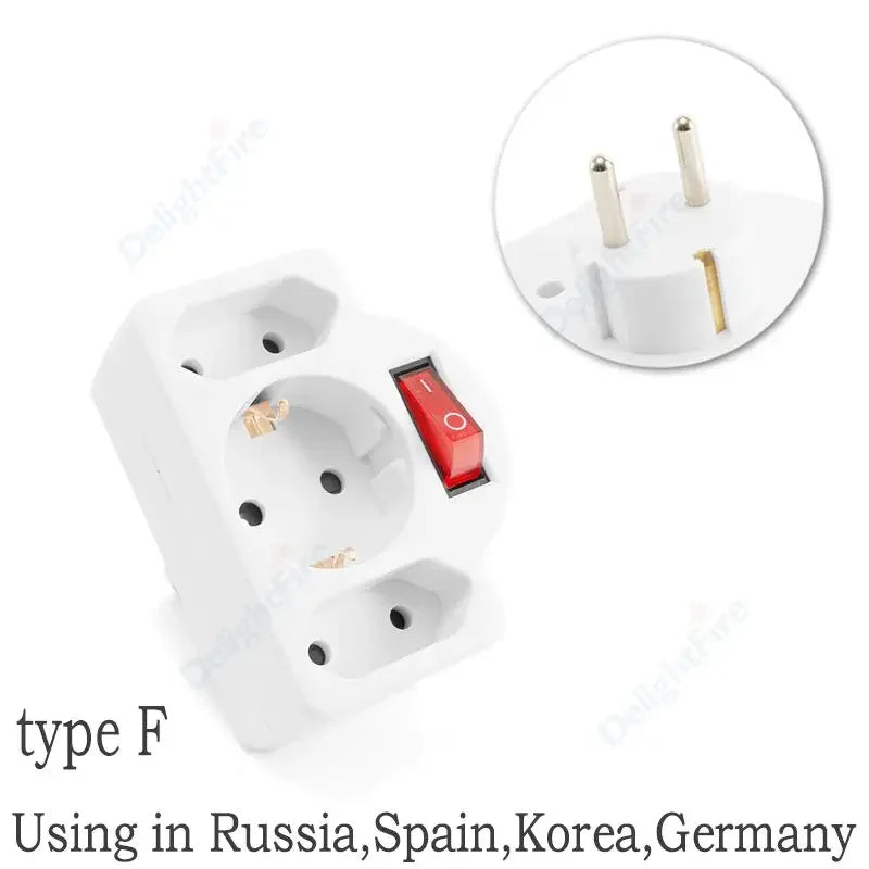 EU Extension Socket With Switch ON/OFF Electrical Plug European Standard Russia Spain Ukraine Korea Power Converter Plug Adapter