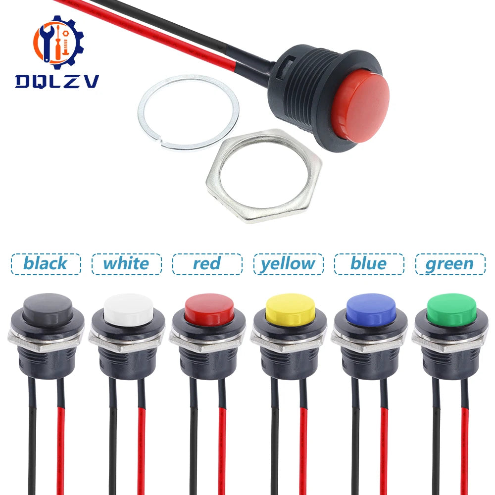 Momentary Push Button Switch With Cable 16mm 6A/125VAC 3A/250VAC Round Switches R13-507 BLACK RED GREEN WHITE BLUE YELLOW