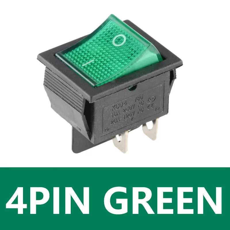 5PCS KCD4 Rocker Switch On Off with Led 4 16A 250V 220V Small 6Pin 4Pin Light for 2 Position Lamp 10A Rocket