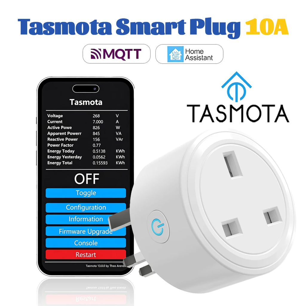 Tasmota UK Smart Plug 16A 20A with WiFi Power Energy Monitor App Remote Control Timer Schedule Voice Control for Alexa Google