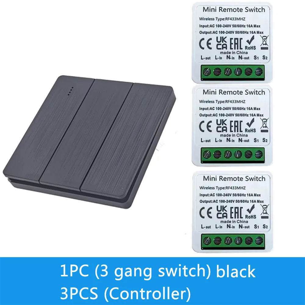 Wireless Smart Switch Light 433Mhz RF 86 Wall Panel Switch with Remote Control Mini Relay Receiver Home Led Light Lamp Fan