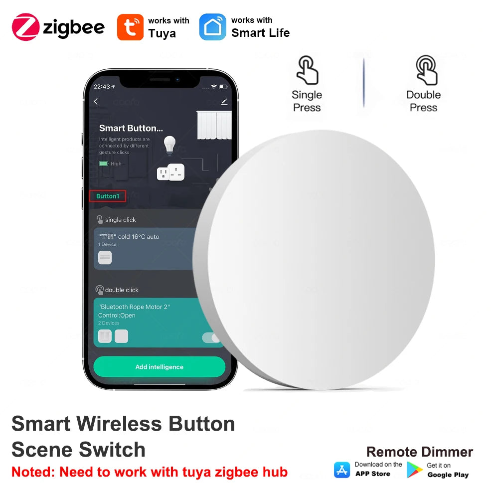 Tuya ZigBee Button Scene Switch Push Button Intelligent Linkage with Smart Device Automation Scenario Controller Battery Powered