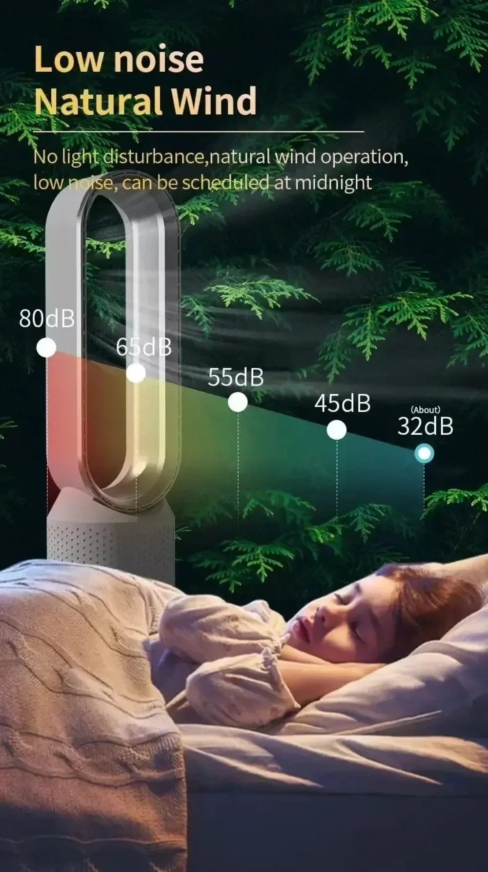 Smart Bladeless Fan with Remote Control 8 Gear Wind Speed Intelligent Timing 90° Oscillating Quiet Cooling Fan for Home Office