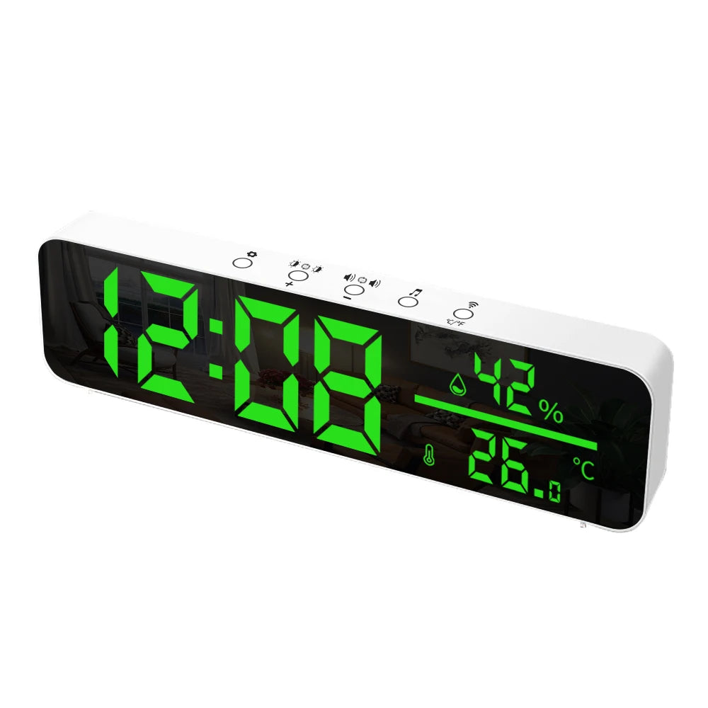 Tuya WiFi Temperature Humidity Sensor Support Time Alarm Clock Display USB Desktop Mirror LED Clocks for Living Room Decoration