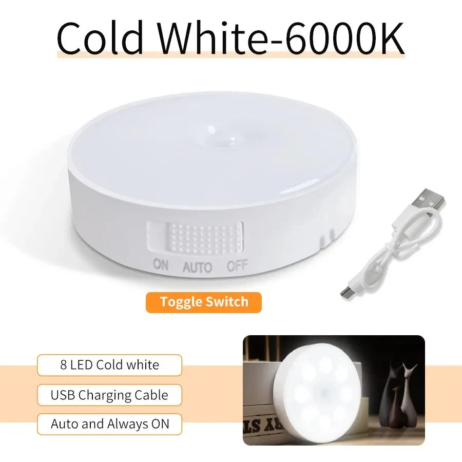 PIR Motion Sensor LED Night Light USB Rechargeable Bedroom Night Lamp Kitchen Cabinet Wardrobe Lamp Stairs Hallway Closet Lights