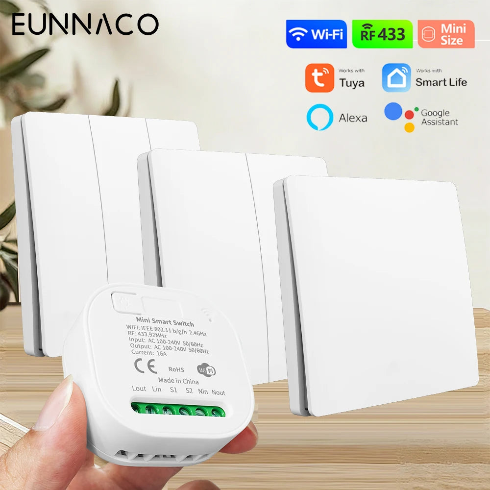 TUYA ALEXA Self-powered Wireless Wall Switch No Battery Required 86Type RF433Mhz Waterproof Switch AC110V 220V for home light