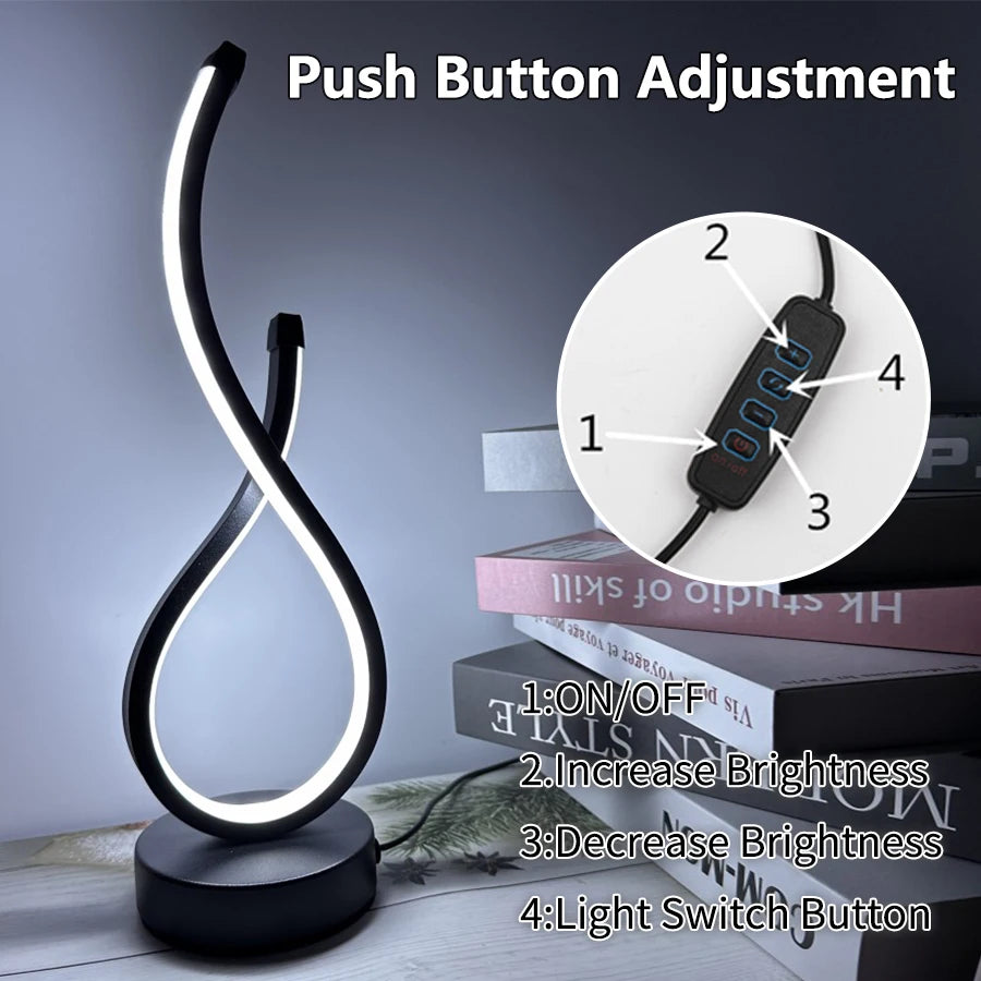 LED Night Table Lamp Modern Spiral Dimmable Bedside Bedroom Lamps Nightstand Desk Lamp Night Light for Living Room Home Office