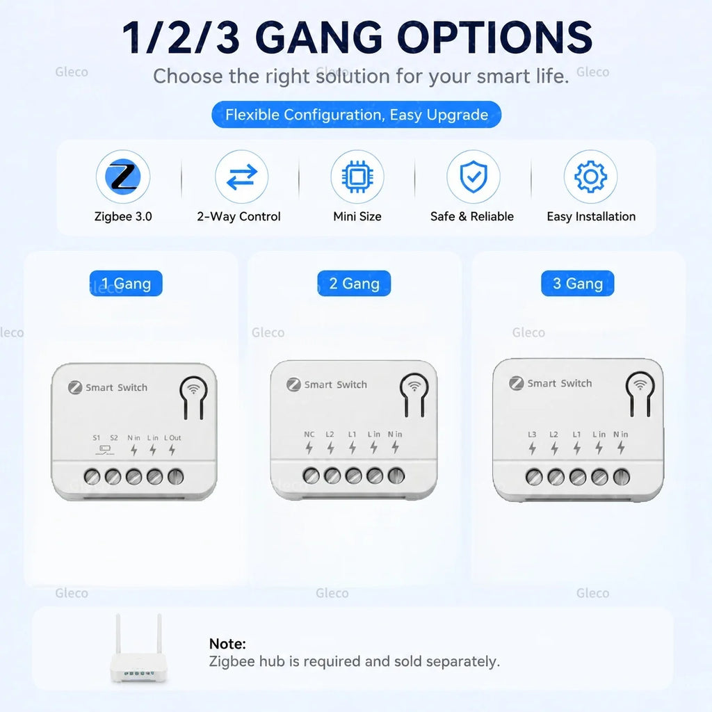 Zigbee TUYA 1/2/3Gang Mini Smart Switch Module 10A/16A DIY Relay Switches Breaker Works With Alexa Google Home Assistant 2MQTT