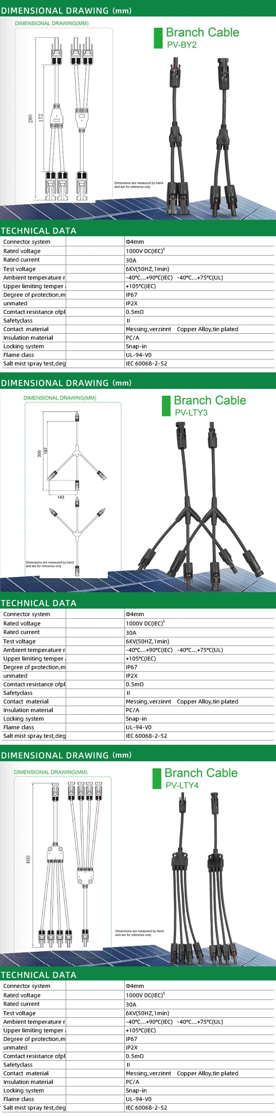 1/5Sets Photovoltaic PV Solar Cell Connector Solar Panel Parallel Connection PV Plug 1 To 2/3/4Way 30A 1000V Y Type Connector