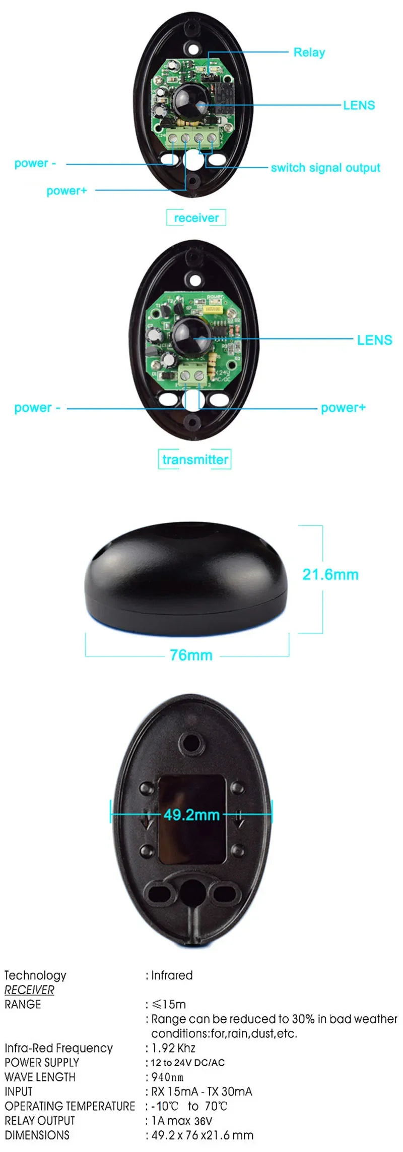 Sensor Infrared Safety Beam Photocell Detector for Garage Gate Door DOORHAN DITEC ATA Photocell For Gate