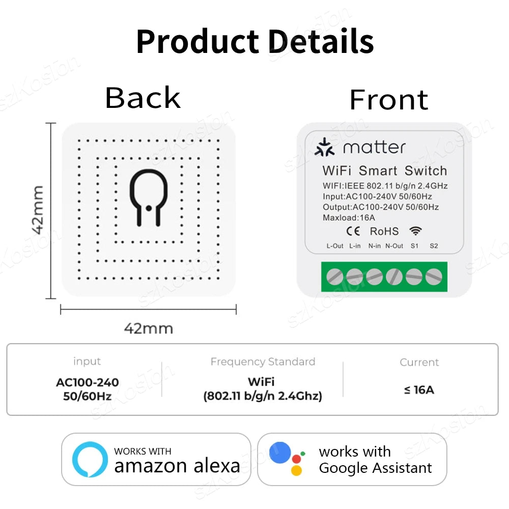 WiFi Matter Smart Switch Universal Breaker 16A Light Switch Smart Home Work with Homekit Alexa Google Assistant EWelink APP