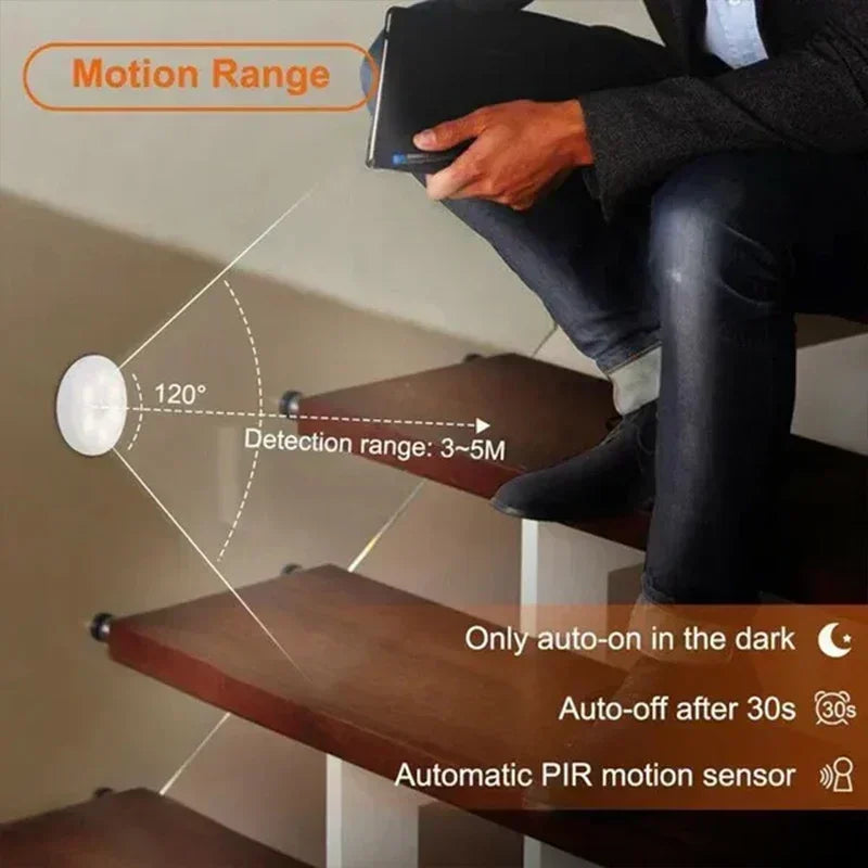 Motion Sensor Puck Lights LED Wireless USB Rechargeable Operated Under Cabinet Lighting on Shelf Display Closet Counter Light