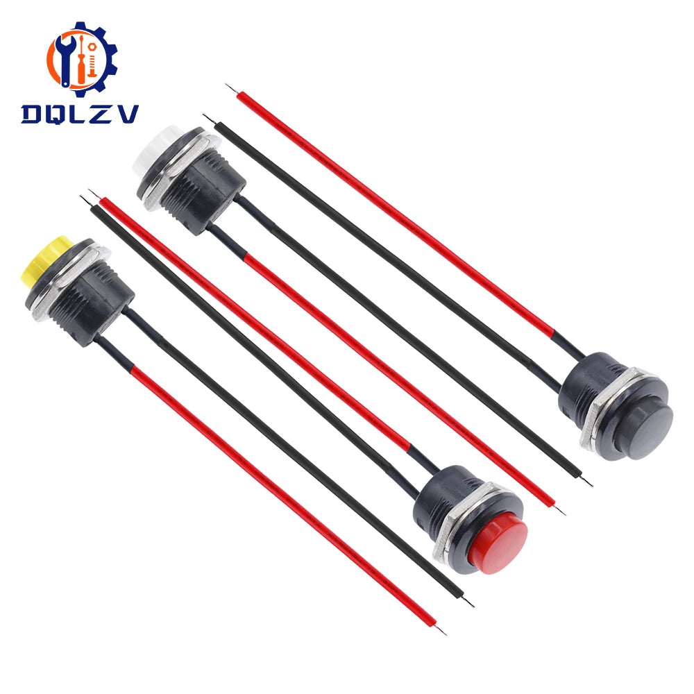Momentary Push Button Switch With Cable 16mm 6A/125VAC 3A/250VAC Round Switches R13-507 BLACK RED GREEN WHITE BLUE YELLOW