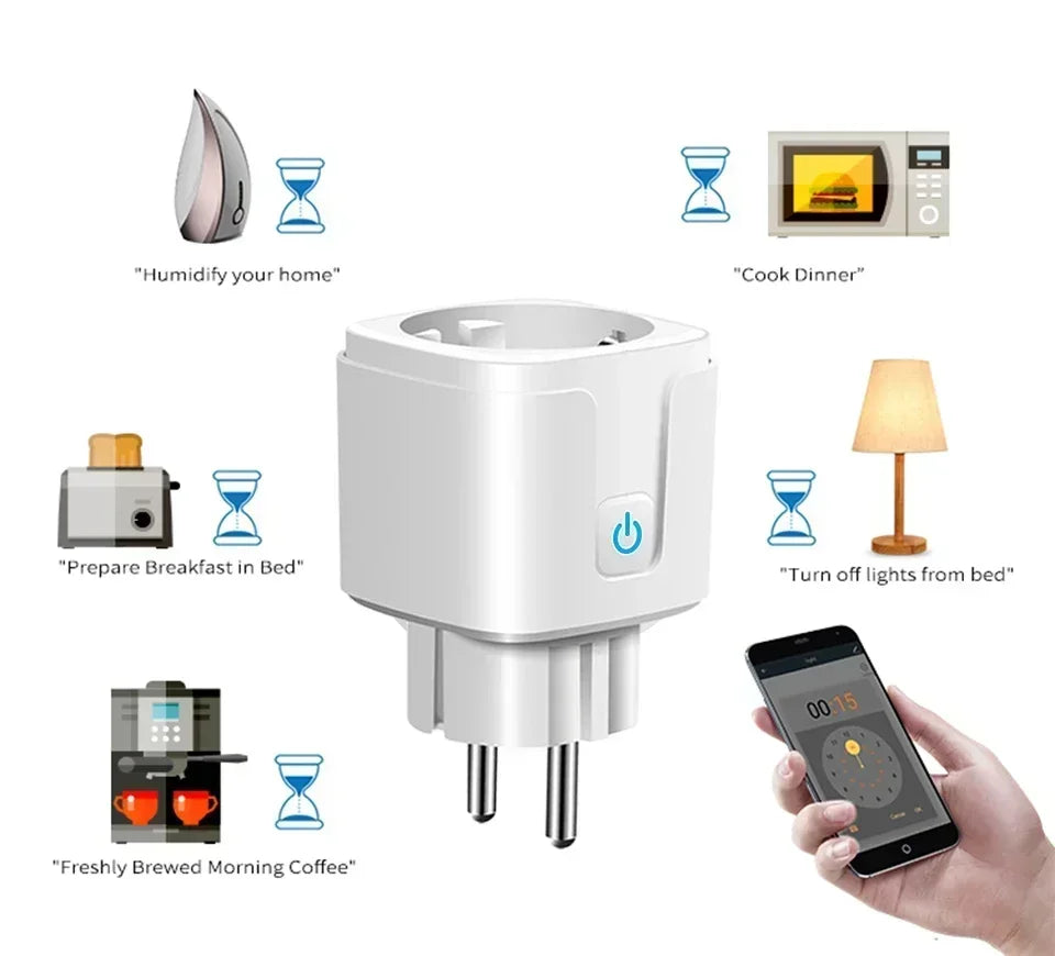 Tuya WiFi Smart Switch EU Plug Socket Outlet 16A With Power Monitor Smart Life APP Voice Control With Alexa Google Home Alice