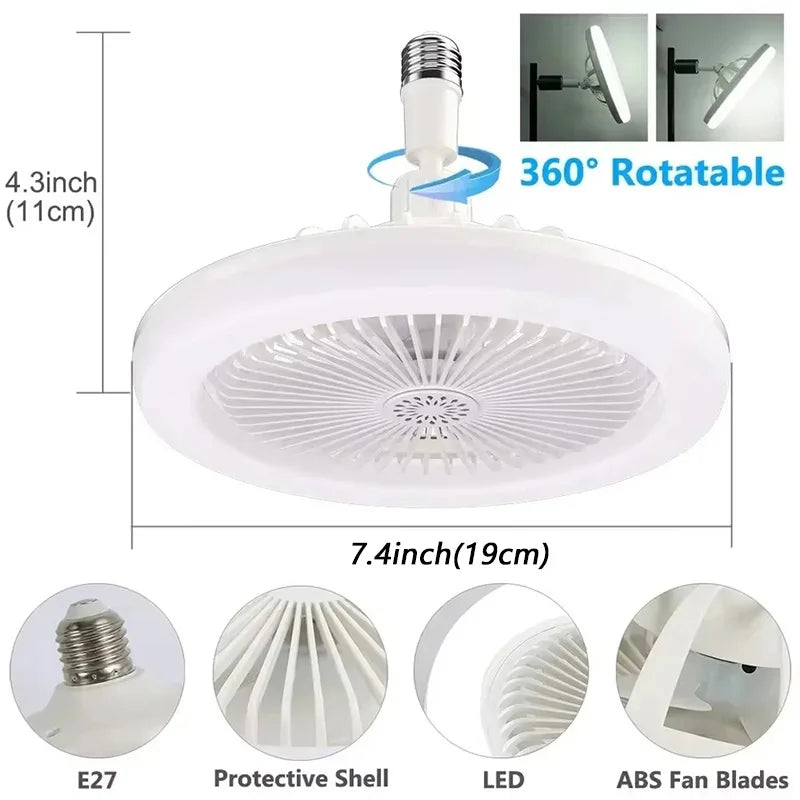 Energy-Saving Remote Control LED Ceiling Fan Lamp 85-265V for Living Room Bedroom Bottom Noise Mute E27 Base 2 In 1fans Light