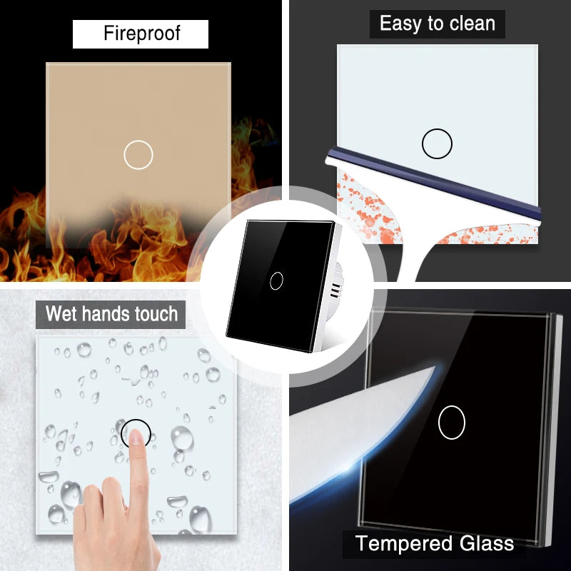 EU Touch Switch LED Crystal Glass Panel Wall Lamp Light Switch 1/2/3 Gang AC100-240V LED Sensor Switches Interruttor