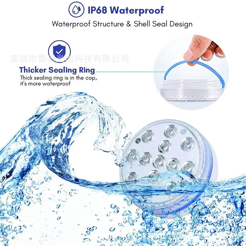 Updated IP68 RGB Submersible 13LED Underwater Light with Remote Control Underwater Pool Light Bright Lamp for Pond/Pool/Aquarium