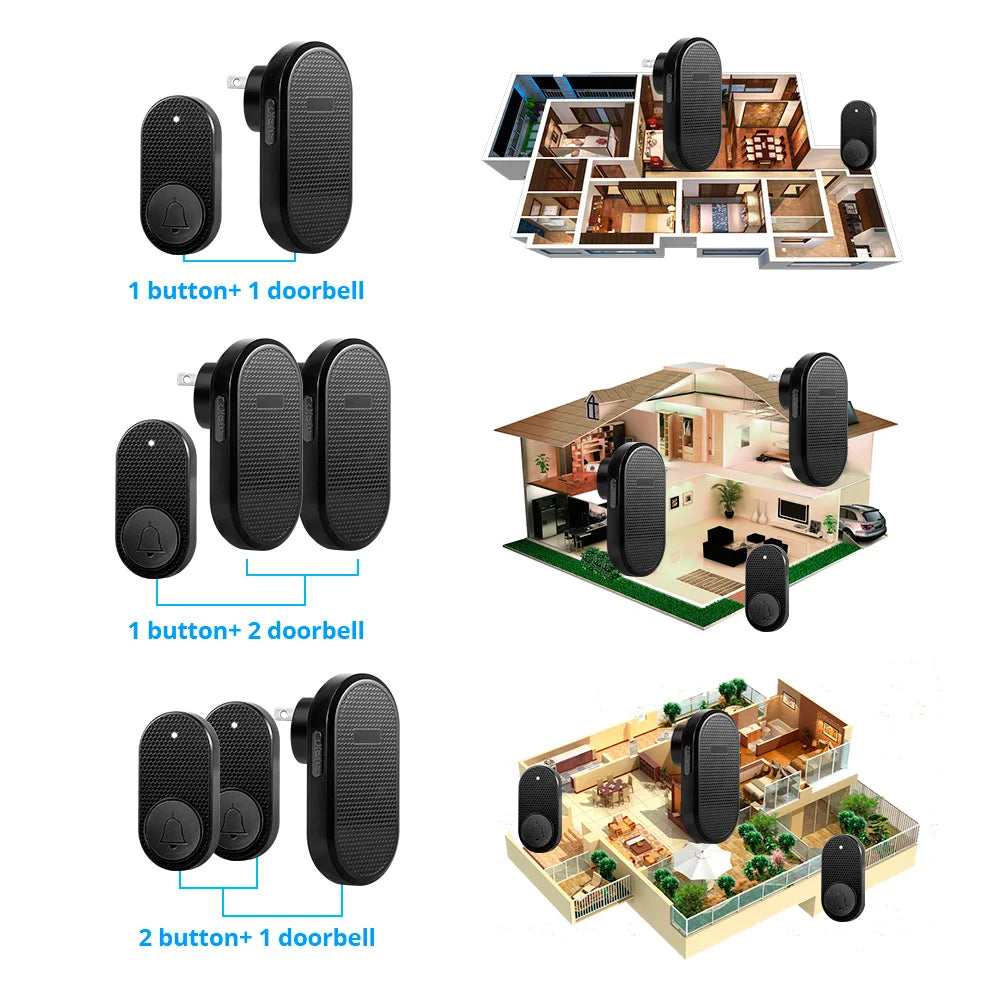 KERUI Wireless Doorbell with 33 Songs Melody Smart Home Welcome Chime Kit 4 Level Volume Intelligent Door Bell 150m Transmission