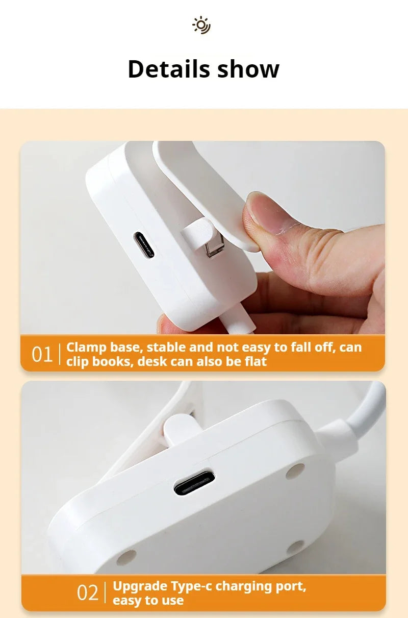 Mini LED Reading Book Light Table Lamp 3 Modes Adjustable Eye Protection Clip-On Study Reading Lamp for Travel Bedroom Book