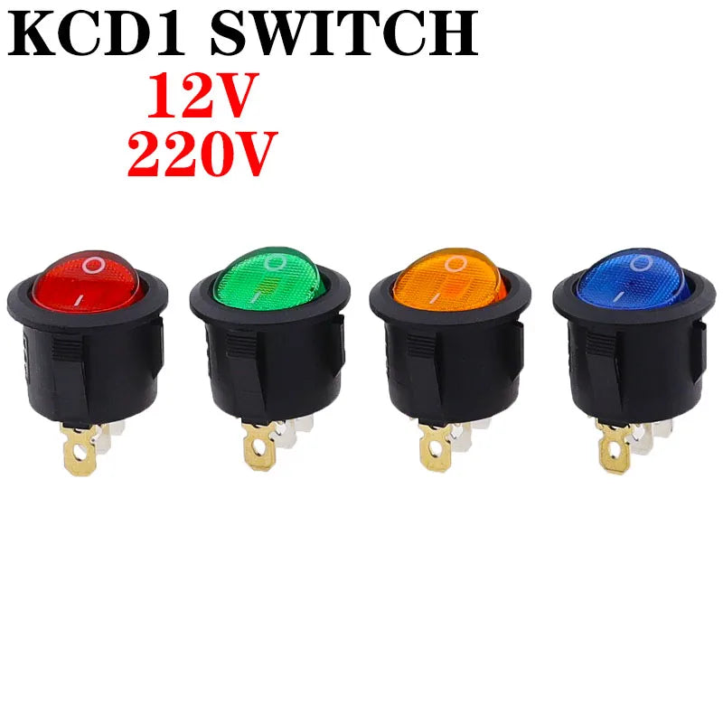 4Pcs KCD1 5V-12V / 220v ON/OFF Round Rocker Switch LED illuminated Car Dashboard Dash Boat Van With light