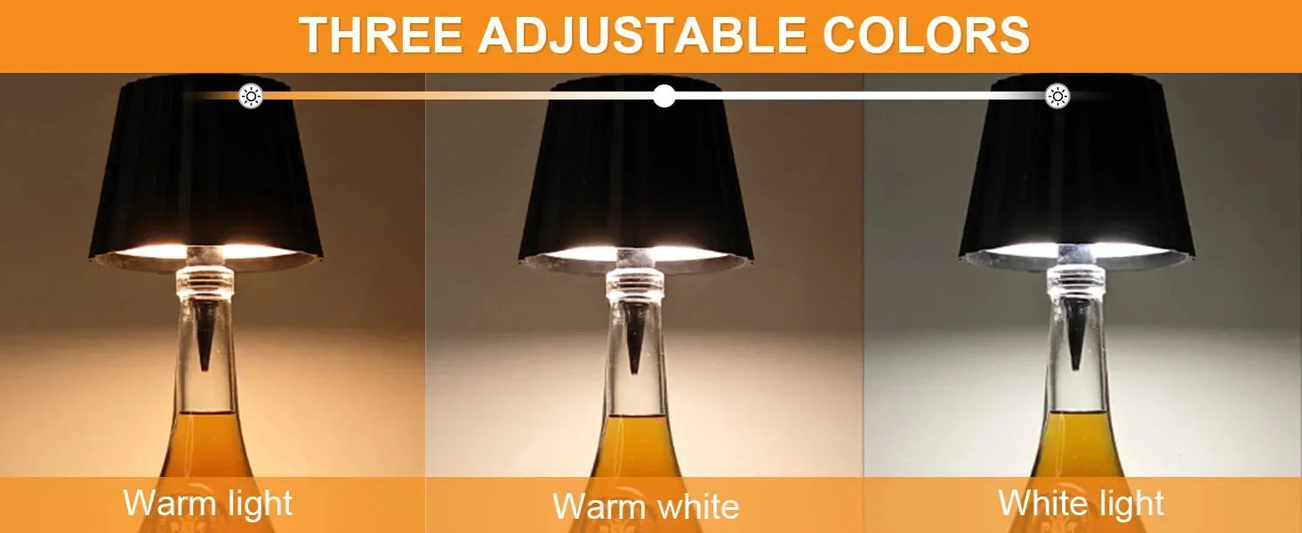 USB Charge Bottle Table Lamp Touch Control of 3 Colors and Stepless Dimming Night Lamp Suitable for Bar Wine Bottles Desk Lights