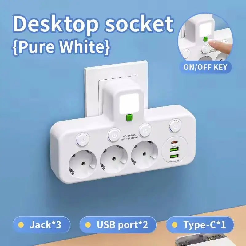 Multiple Sockets AC EU Plug Power Strip No Extension Cable With USB Ports Surge Protector Network Filter Individual Switch