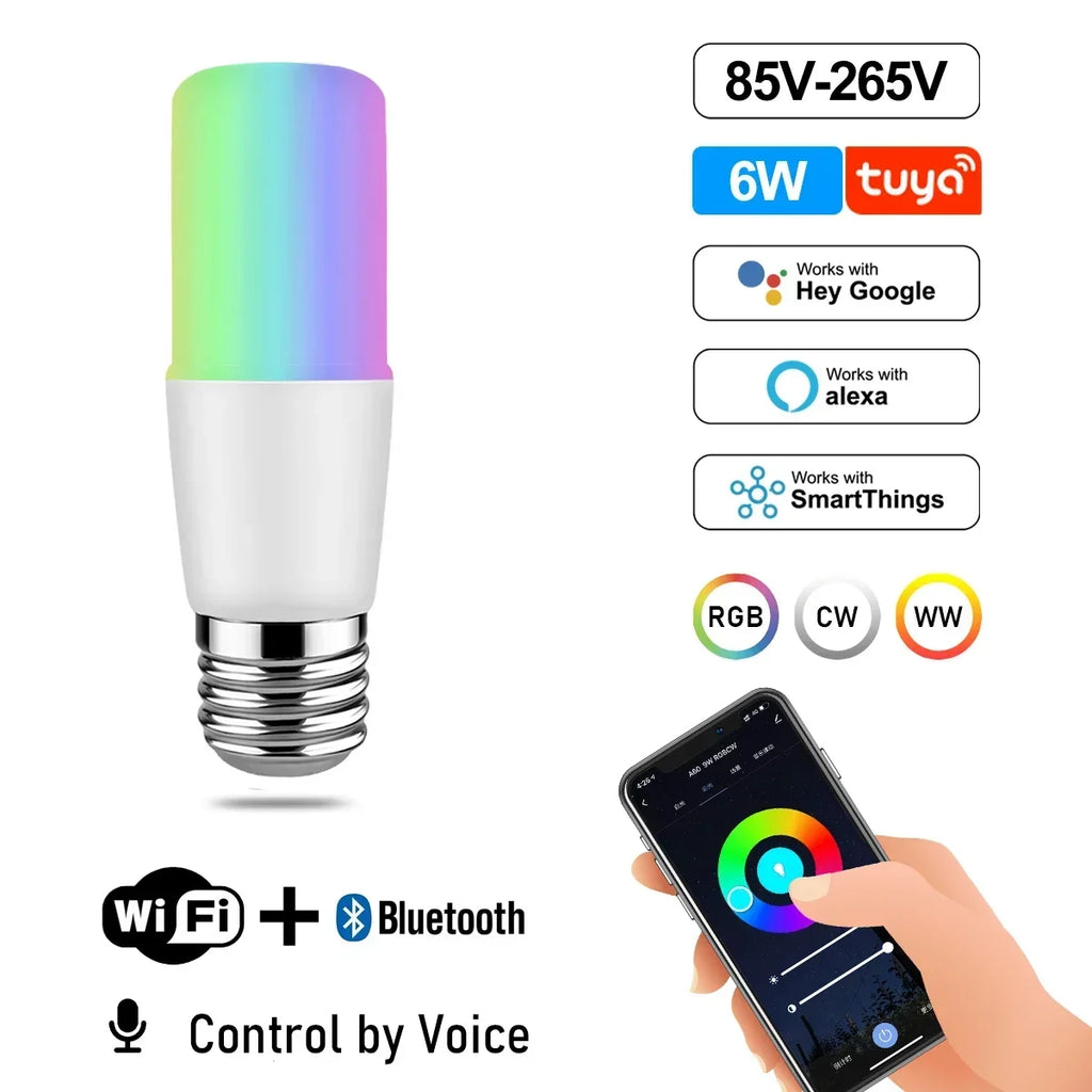 RGB Smart LED Bulb Dimmable Tuya Gu10 C37 A60 T37 E14 E27 B22 Light Wifi Magic Lamp AC 110V 220V Works with Alexa Google Home