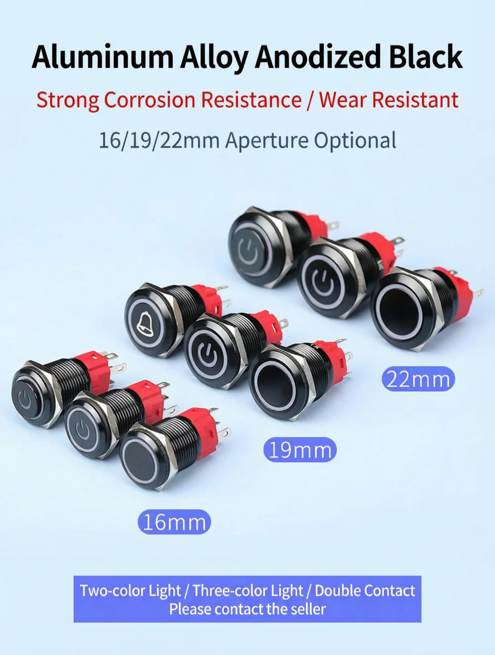 16/19/22mm Latching Push Button Switch 12/24/220V On Off BLack with LED  for with Wire Socket Plug Self-Locking/Self-reset power