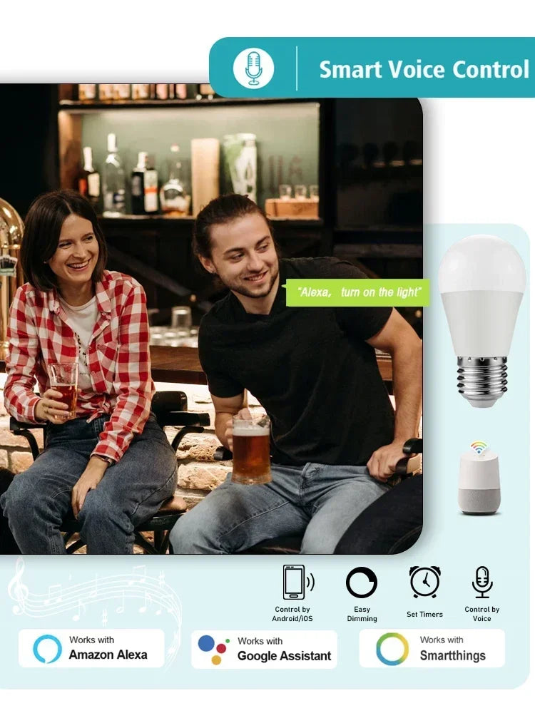 RGB Smart LED Bulb Dimmable Tuya Gu10 C37 A60 T37 E14 E27 B22 Light Wifi Magic Lamp AC 110V 220V Works with Alexa Google Home
