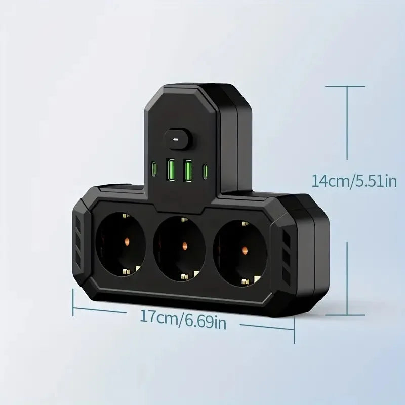 EU Plug Wall Mounted European Standard Socket Power Strip 5 AC Independent Switch With USB C Charging Network Filter Adapter