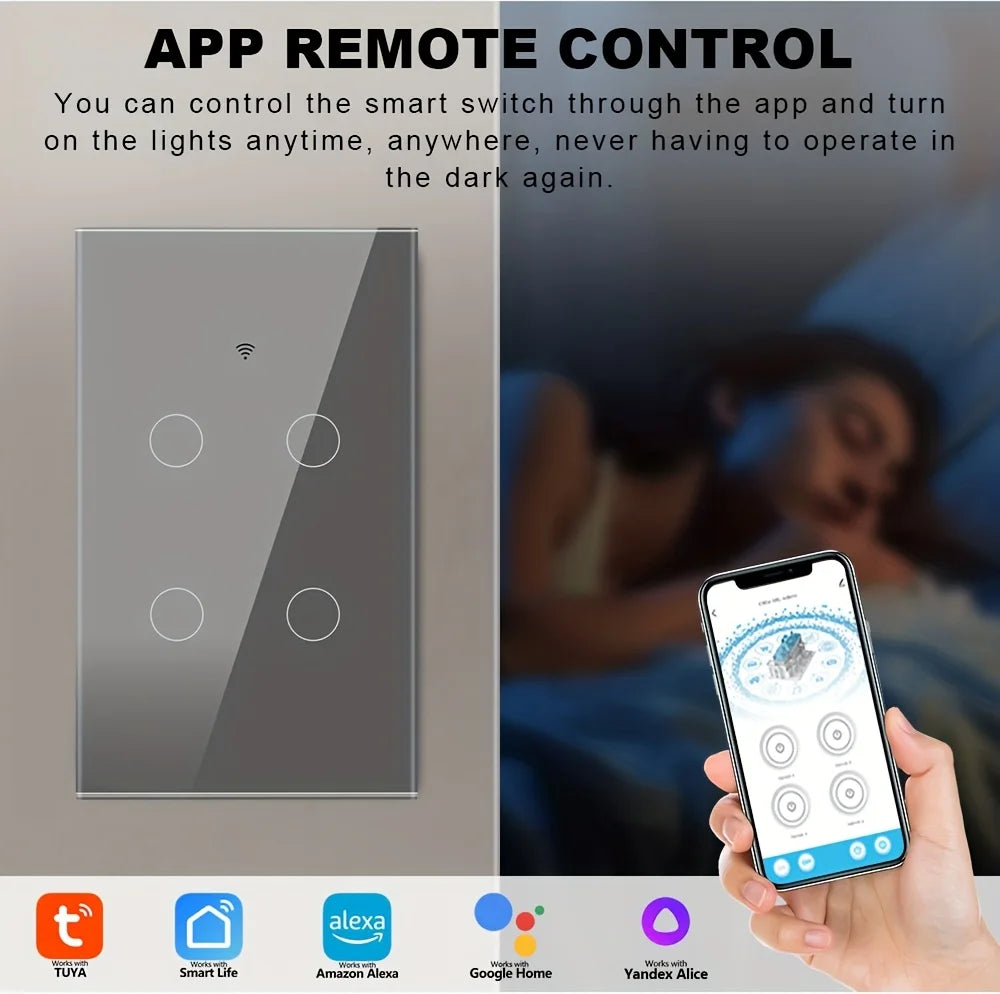 Smart WiFi Switch Single Neutral Wire Universal Touch Control Tuya APP Alexa Google Home Compatible Gold Gray