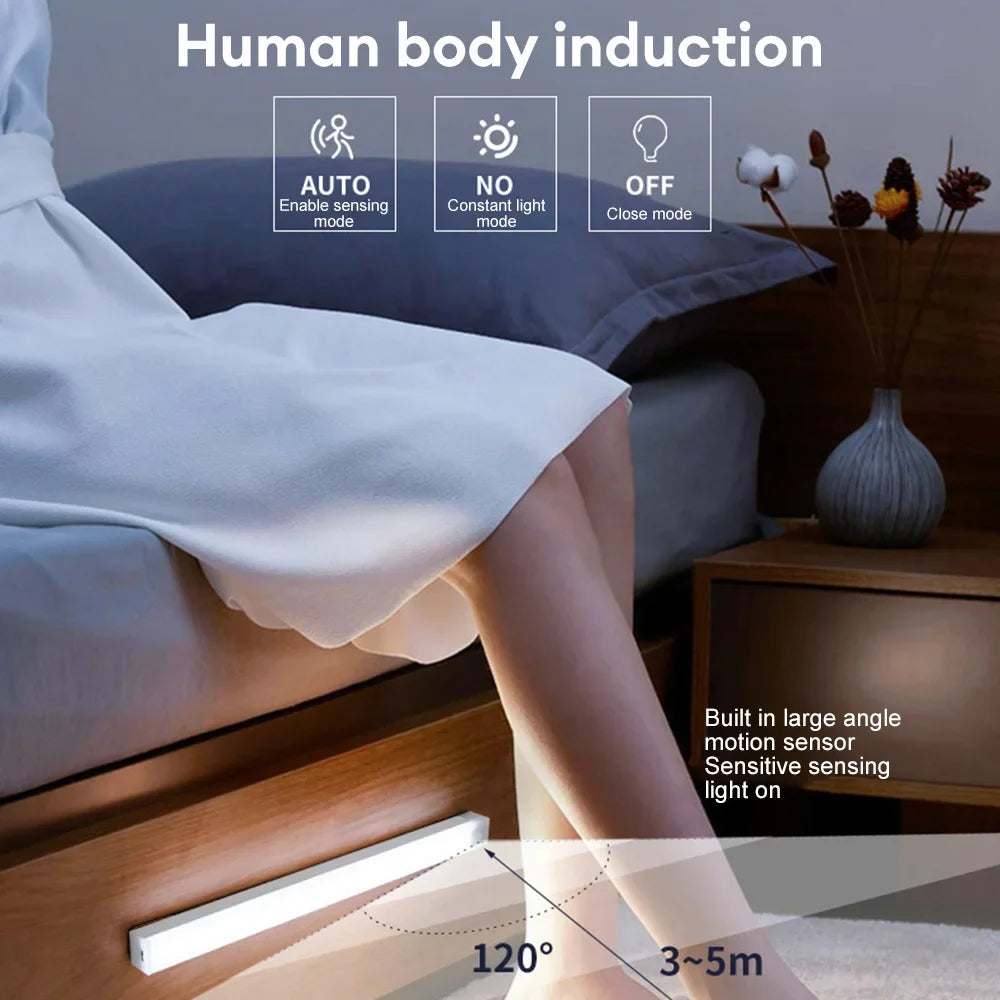 Motion Sensor Light Wireless Rechargeable LED Night Light Closet Cabinet Wardrobe Lamp Kitchen Staircase Backlight 10/20/30/50cm