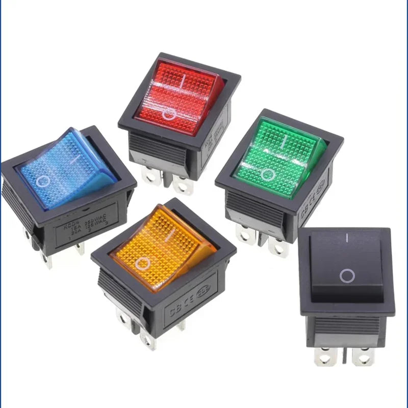 5PCS KCD4 Rocker Switch On Off with Led 4 16A 250V 220V Small 6Pin 4Pin Light for 2 Position Lamp 10A Rocket