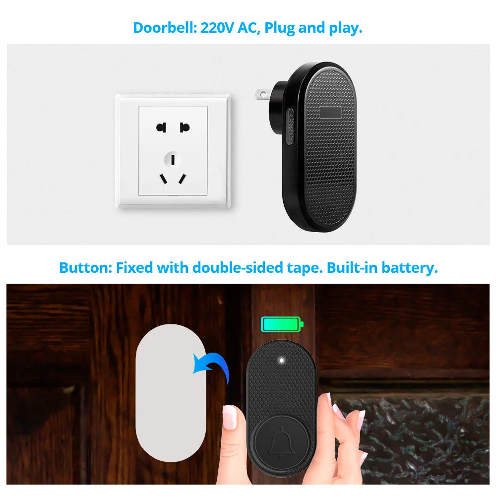 KERUI Wireless Doorbell with 33 Songs Melody Smart Home Welcome Chime Kit 4 Level Volume Intelligent Door Bell 150m Transmission