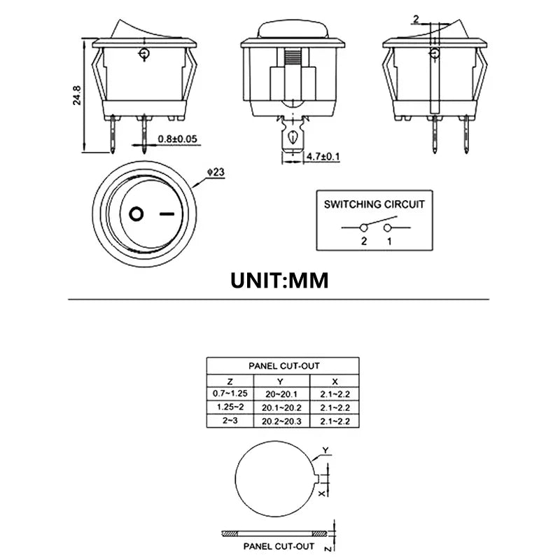 5/20pcs 12V Round Rocker Switch ON/OFF 2 Pin SPST Camper Van Caravan Motorhome 20MM Circle Toggle Switch
