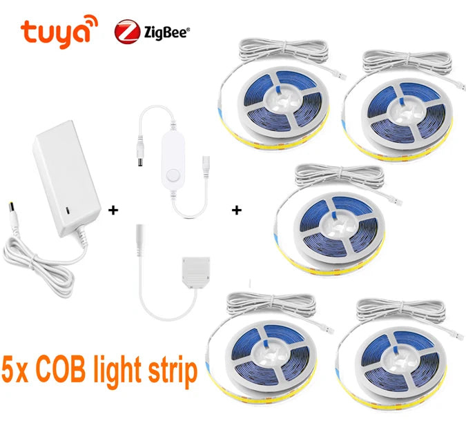 Zigbee Smart Under Cabinet COB LED Strip Dimmable Light Bookcase Wardrobe Closet Tuya Lamp Tape App Remote Control Wifi Lights