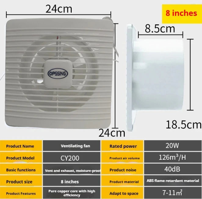 220V 4/6/7inch 110/150/180mm silence Ventilating Strong Exhaust Extractor Fan for Window Wall Bathroom Toilet Kitchen Mounted