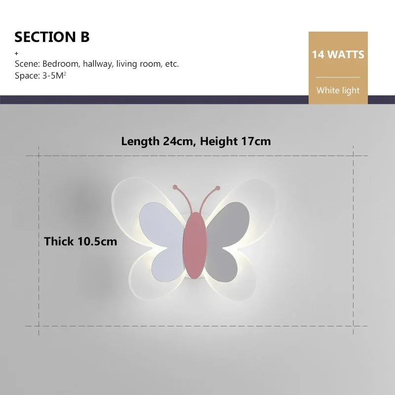 Modern LED Butterfly Wall Light For Bedroom Children's Room Bedside Wall Lamp Creative Personality Wall Decor Butterfly Sconce