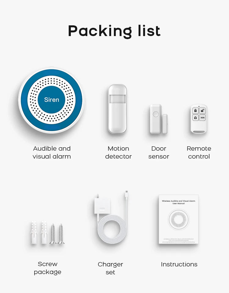 Tuya Smart Life App WiFi Smart Home  Alarm System Kit Wireless 433MHz Door Sensor Siren for Garage Office Security  Protection