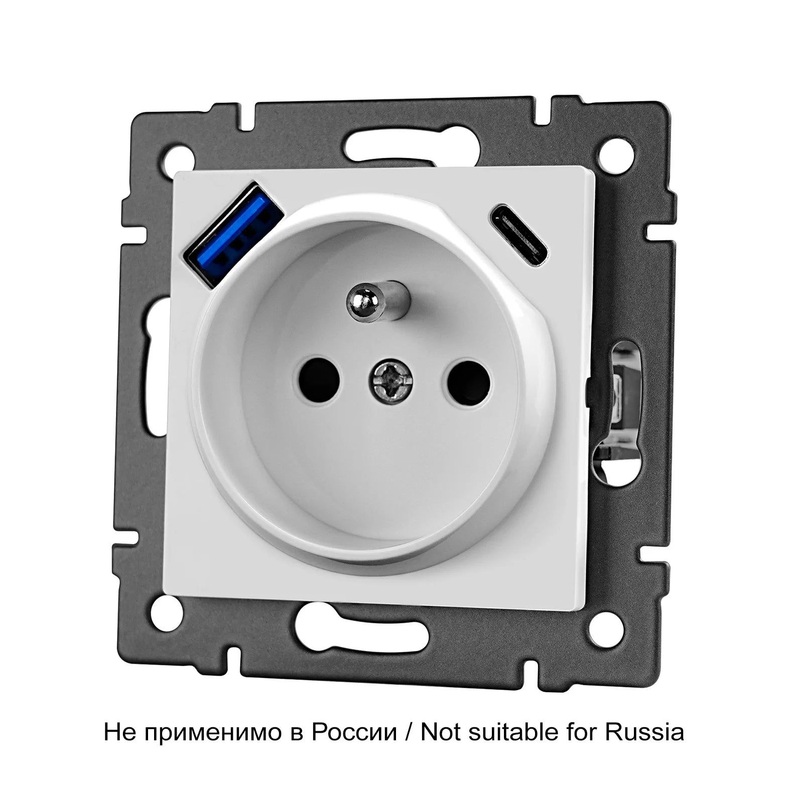 TUV Certified EU Standard Single Wall Socket with Double Power Plug USB Type-C Crystal Glass Panel 1Way Wall Switch 10A/16A 250V